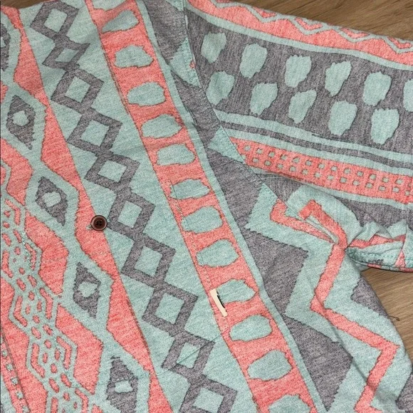 Vans AOP Orange Teal Aztec Design Button-Up Short Sleeve Shirt medium - Picture 3 of 5